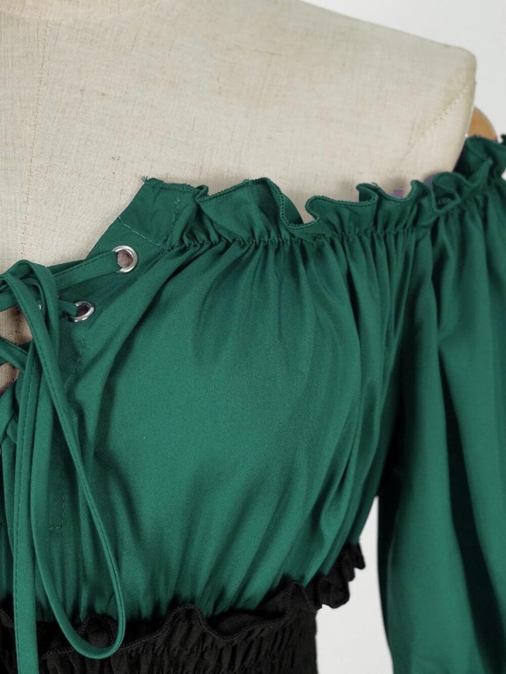 Green Renaissance Dress Medieval Costume Long Sleeve Victorian Women's MEDIUM - Picture 5 of 10
